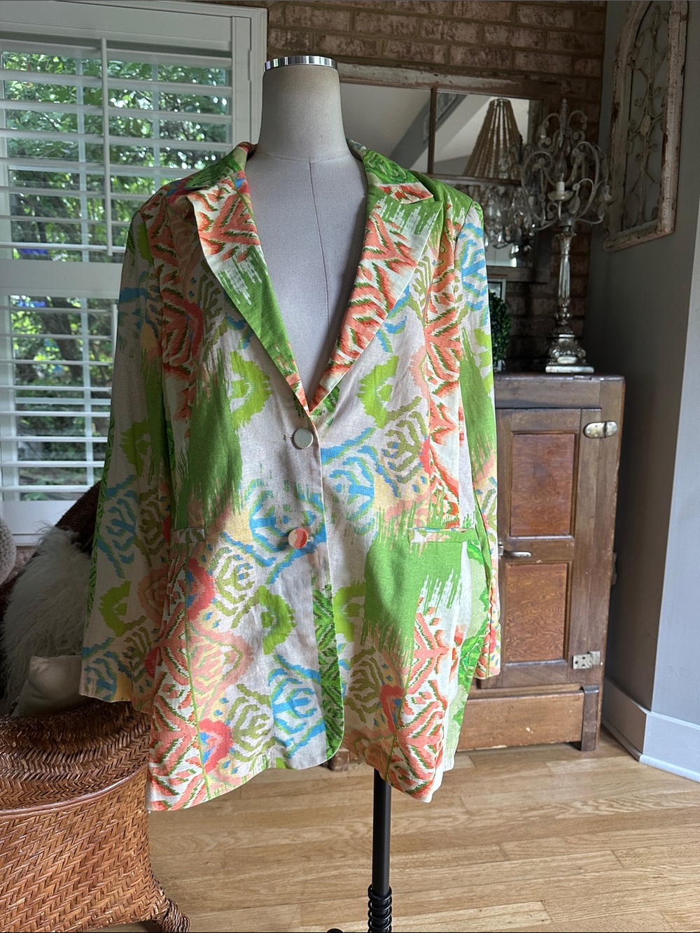 NEVER FULLY DRESSED LINEN BLEND MULTI COLOR LIGHTWEIGHT BLAZER 18